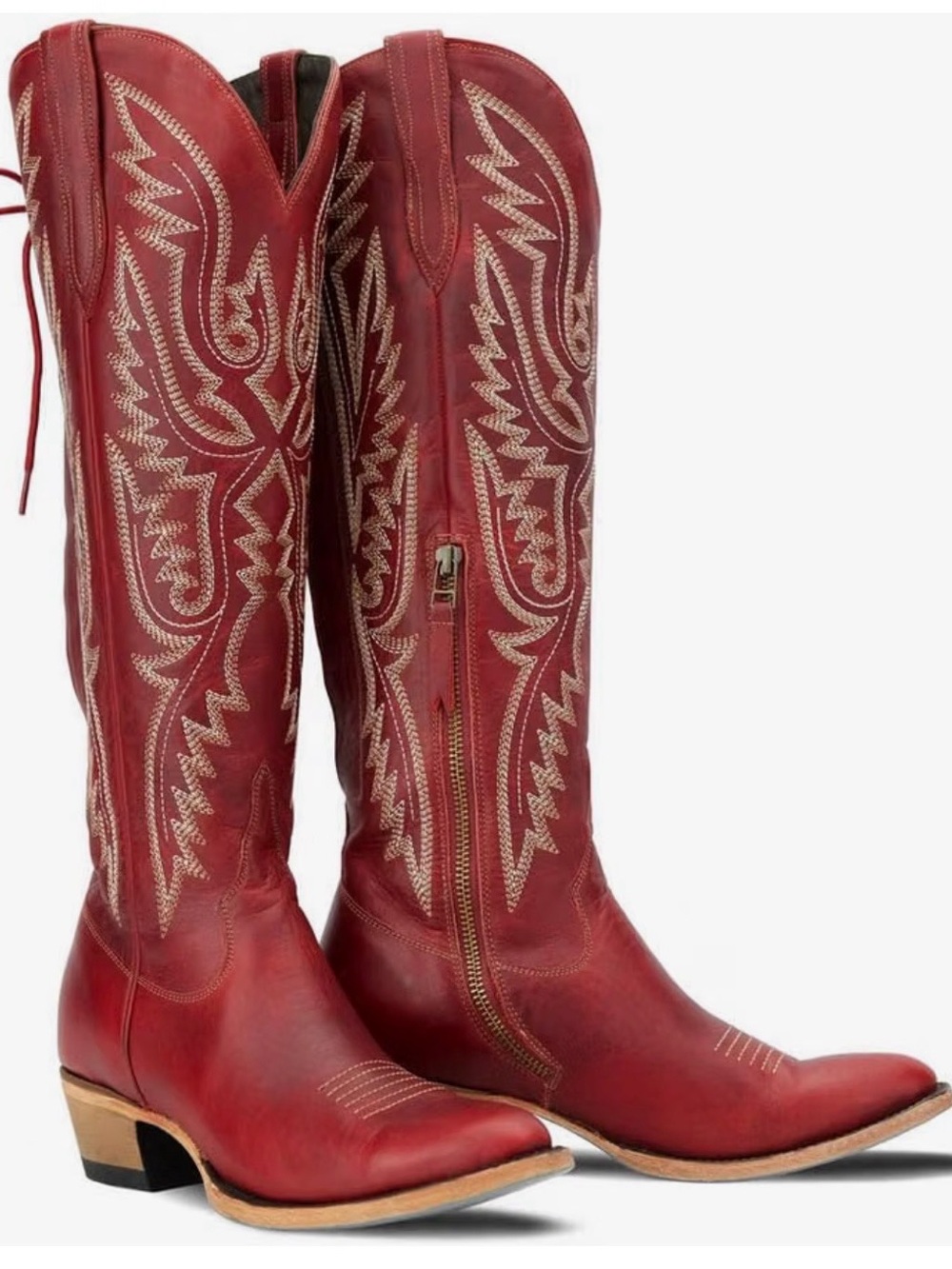 MissHeel Women's Red Faux Leather Western Knee-High Over the knee Boots